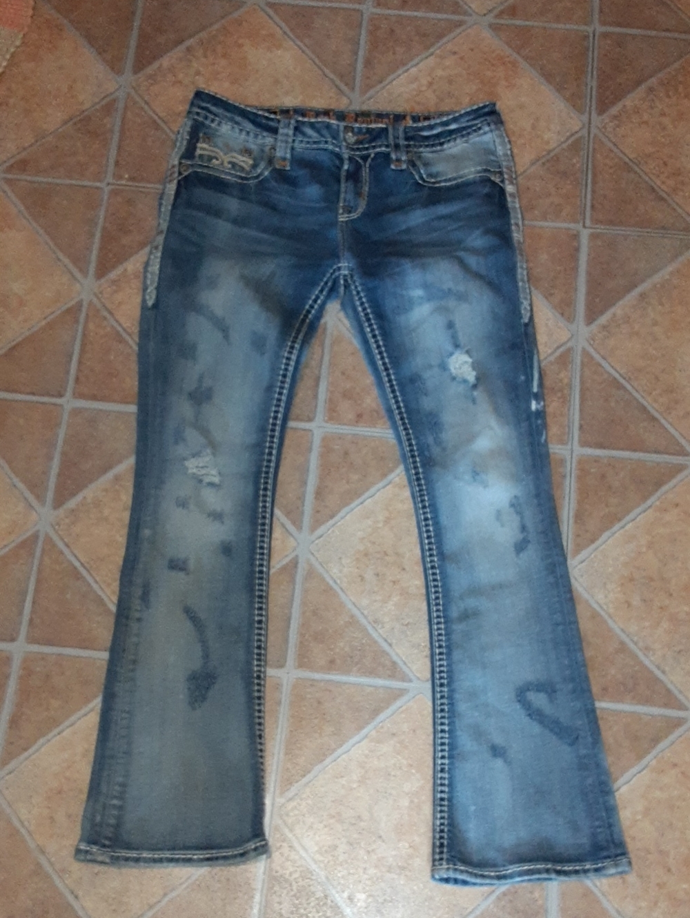 Rock Revival Distressed Medium Blue Boot Cut Jeans